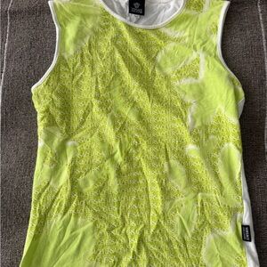 Versace Neon Lime Green and White Logo Tank Top